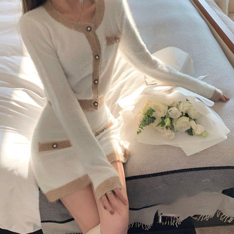 2 Piece Dress Set Women Bodycon Sweater Dress Casual Korea Suits Office Lady Y2k Knitted Dress Evening Party 2022 Winter