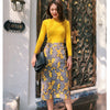 2 Piece Runwy Women Summer Twinsets Slash Neck Knit Tops And Vintage Retro Floral Lace Long Mid-Calf Ladies Skirt Suits NS216