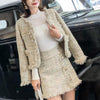 2 Piece Set Suit Outfit Skirt Suits Women Runway Designer Elegant Office Ladies Formal Tweed Blazer Short Jacket Coat Mini Skirt