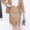 2 Piece Set Women Genuine Leather Jacket Winter Great Quality Office Suits Midi Long Split Skirt Mujer Ropa Blazer & Skirts Set