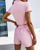 2 Piece Set Women Summer O-Neck Casual Crop Top 2023 Female Clothing Tracksuit Pockets Loose Shorts Two Piece