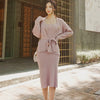 2 Piece Set Women Sweater Dresses 2022 New Winter Casual Bandage Knitted Dress Vintage Party Bodycon Package Hip Dress Vestidos