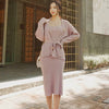 2 Piece Set Women Sweater Dresses 2022 New Winter Casual Bandage Knitted Dress Vintage Party Bodycon Package Hip Dress Vestidos