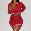 2-Piece Suit Stand-Up Collar Long-Sleeved Tight-Fitting Front Zipper Asymmetrical Top And Mini Hip Skirt Feminine Set
