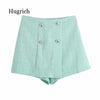 2 Pieces Set Women Texture Cropped Blazer+Shorts Set Vintage Double Breasted With Pocket Woman Suit Sets
