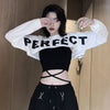 2 Pieces Sets Women Summer Letter Printing Slim Bandage Sexy Korean Style Lady All-match Crop Tops Spaghetti Strap Camis