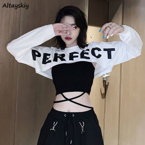 2 Pieces Sets Women Summer Letter Printing Slim Bandage Sexy Korean Style Lady All-match Crop Tops Spaghetti Strap Camis