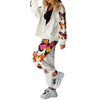 2 Pieces Sport Suit Set For Women Spring Autumn Set Butterfly Print Long Sleeve Hooded Top+Pants Plus Size White/Black