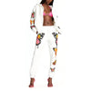 2 Pieces Sport Suit Set For Women Spring Autumn Set Butterfly Print Long Sleeve Hooded Top+Pants Plus Size White/Black
