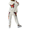 2 Pieces Sport Suit Set For Women Spring Autumn Set Butterfly Print Long Sleeve Hooded Top+Pants Plus Size White/Black