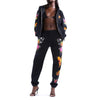 2 Pieces Sport Suit Set For Women Spring Autumn Set Butterfly Print Long Sleeve Hooded Top+Pants Plus Size White/Black