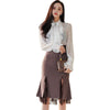 2 Pieces Suit Women Ruffle Chiffon Top And Sheath Mermaid Skirts Elegant Slim Stitching Lace Split Lady Skirt Suit