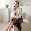 2 Pieces Suit Women Ruffle Chiffon Top And Sheath Mermaid Skirts Elegant Slim Stitching Lace Split Lady Skirt Suit