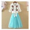 2 Pieces Tutu Dress Women Shirt And Sling Veil Dress Suit Cute Mesh Vest Ballet Dress Summer Blue White Shirt Princess Dresses