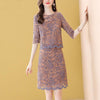 2 Pieces Woman Summer Elegant Embroidery Floral Lace Half Sleeve Blouses Shirts Tops And Office Ladies Party Skirts Suits NS825