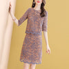 2 Pieces Woman Summer Elegant Embroidery Floral Lace Half Sleeve Blouses Shirts Tops And Office Ladies Party Skirts Suits NS825