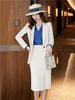 2 Pieces Women Blazer+Skirt Sets Vintage Stylish Notched White Jacket Coat Single Breasted Outerwear Ladies Formal Suits