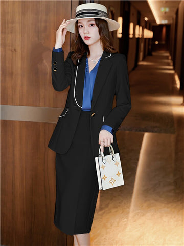 2 Pieces Women Blazer+Skirt Sets Vintage Stylish Notched White Jacket Coat Single Breasted Outerwear Ladies Formal Suits