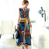 2 Pieces Women Summer Skirt Suits Twinset Vintage Pattern Print Sleeveless Tops And Long Bohemian Bows Party Skirt Suit CC016