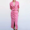 2 Pieces Women ZA  Blazer+Skirt Set Vintage Stylish Notched Jacket Coats+Skirt Single Breasted Outerwear