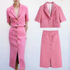 2 Pieces Women ZA  Blazer+Skirt Set Vintage Stylish Notched Jacket Coats+Skirt Single Breasted Outerwear