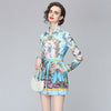 2-piece Set European And American Ladies Print Spring And Summer Female Casual Shirt + Pleated Half Skirt Ladies