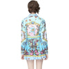 2-piece Set European And American Ladies Print Spring And Summer Female Casual Shirt + Pleated Half Skirt Ladies