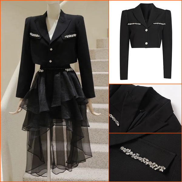 2 piece set Women Blazer And Skirt Suits Sets Two Pieces OL Single Breasted Jacket Formal Suit Pleated Skirt  Spring Autumn