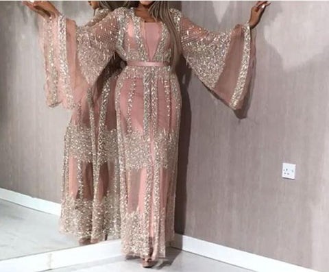 2 pieces Sets Spring 2023 Sequins Dress Women Sexy Lace Long Sleeve Evening Party Dresses Elegant Maxi Sexy Dress Robe Longu