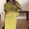 2 piezas de mujer Verano de 2022 Lisa elegante coreano corto traje Tops + falda de mujer de negocios Oficina dama elegante Streetwear