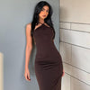 2000s vintage Straps Halter  Sexy Backless Summer Midi Dress for Women Club Party Dresses Ruched Chic  Outfits Solid