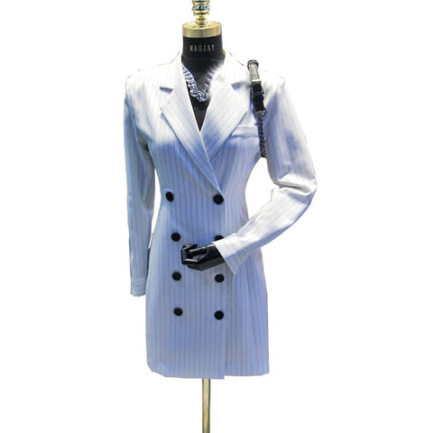 20118 New spring autumn white jacket blazer feminino jacket vintage plaid double breasted women blazers and jackets