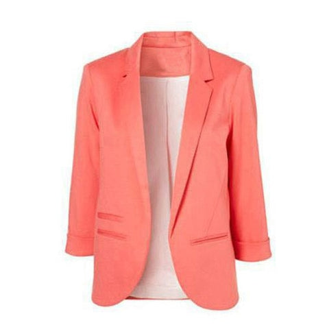 2015 Womens Candy Colors Slim Casual Blazer With Three Quarter Sleeve Notched  Jacket Coat Outwear Plus Size Solid Work Blazer