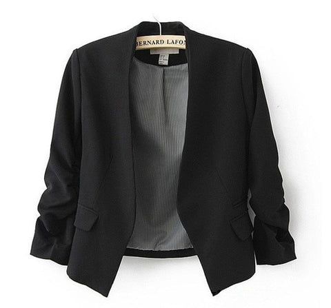 2015 new arrival spring autumn fashion brand blazer women Candy Color ladies coat Slim Solid puff sleeve blazers Basic jackets