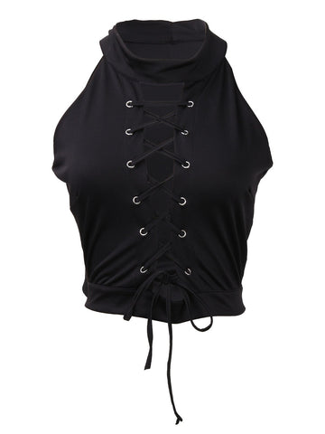 2022 Summer Newest Sexy Women Crop Tops Bandage Bodycon Strappy Tops O-Neck Drawstring Haler Tops Tee Casual Vest Sleeveless