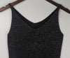 Bling Knitted Tank Tops Women Sequined V Neck Vest Blusa Solid Silver Camis Beige Bustier Bra Vest Bralette Blouse