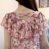 2023 Floral Print Blusas Femininas Summer Chiffon Blouses Ruffled V Neck Short Sleeve Women Tops Elegant Shirts Femme
