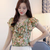 2023 Floral Print Blusas Femininas Summer Chiffon Blouses Ruffled V Neck Short Sleeve Women Tops Elegant Shirts Femme