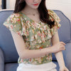 2023 Floral Print Blusas Femininas Summer Chiffon Blouses Ruffled V Neck Short Sleeve Women Tops Elegant Shirts Femme