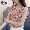 2023 Floral Print Blusas Femininas Summer Chiffon Blouses Ruffled V Neck Short Sleeve Women Tops Elegant Shirts Femme