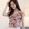2023 Floral Print Blusas Femininas Summer Chiffon Blouses Ruffled V Neck Short Sleeve Women Tops Elegant Shirts Femme