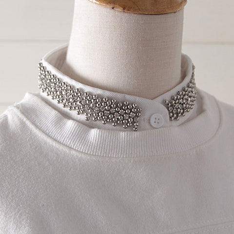 2023 Korean Style Fake Collar White & Black Nep Kraagje Blouse Vintage Women Detachable Shirt Crystal Sweater collier femme