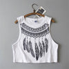 New Fashion Women Sleeveless Bustier co feather Print Crop Top Summer Casual Women white cotton Tops Vest Tank Tops