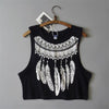 New Fashion Women Sleeveless Bustier co feather Print Crop Top Summer Casual Women white cotton Tops Vest Tank Tops