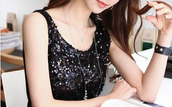 New Summer Lady Plus Size Shirt Shining Vest Bling Sequin Tank Top Women Sleeveless Tops Basic T shirts Casual Camisole