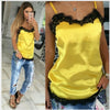 New Summer Tank Tops Women Off The Shoulder Lace Hem Tops Colorful Spaghetti StrapFemale Sexy Satin Tank Top Lady DP801173