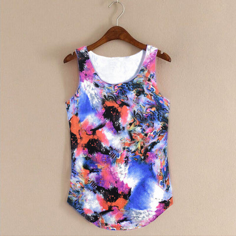Summer Women's Tank Tops Printed Flower Casual Fitness Top Vest Ladies Milk Silk Sleeveless Casual Vest Tshirt Womens Top