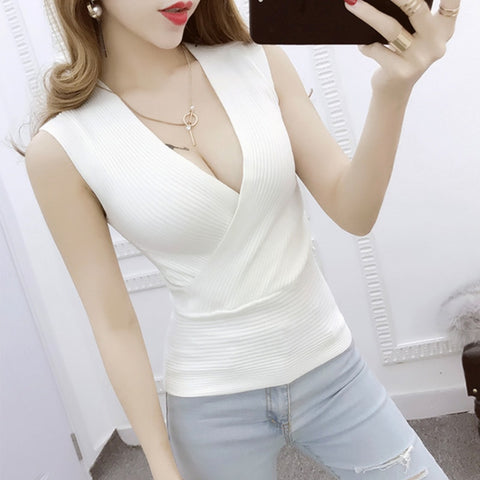 Tank Top Womens Fashion Knitted Vest Casual Sleeveless Sexy V-Neck Tops Women Summer Harajuku Cotton Blusa Fem Clothes