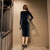 Winter Party Office Dresses for Women Solid Long Sleeve Black Bodycon Vintage Vestidos Velvet Dresses Split Sheath Dress