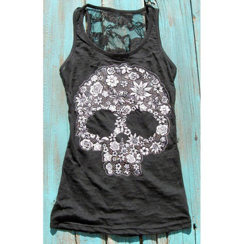 Women Tank Tops Summer Vest Punk Rock Skull Print Tank Casual Sleeveless T-Shirt Women Clothing LJ8813M